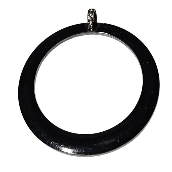 Elegant Black Circular Pendant Rhinestone Accent Jewelry Crafting Minimalist DIY - Picture 1 of 4